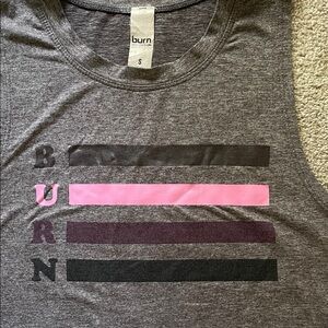 Burn Boot Camp Gray Tank Top with Pink and Black Stripes